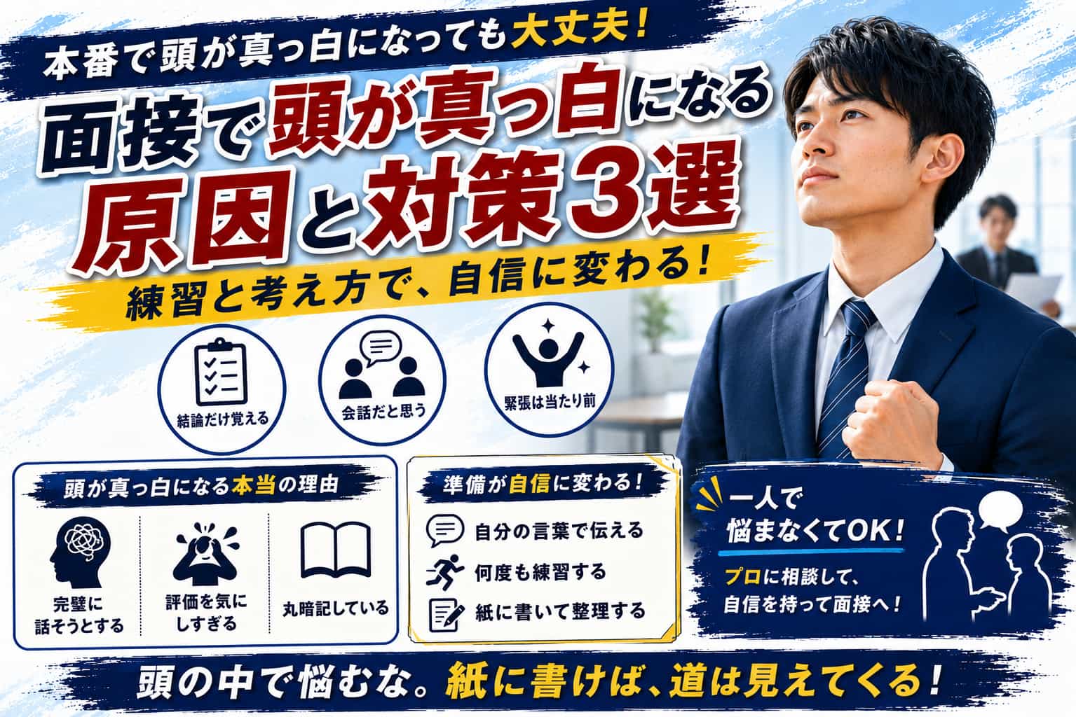 面接で頭が真っ白になる原因とは?本番で焦らないための対策3選