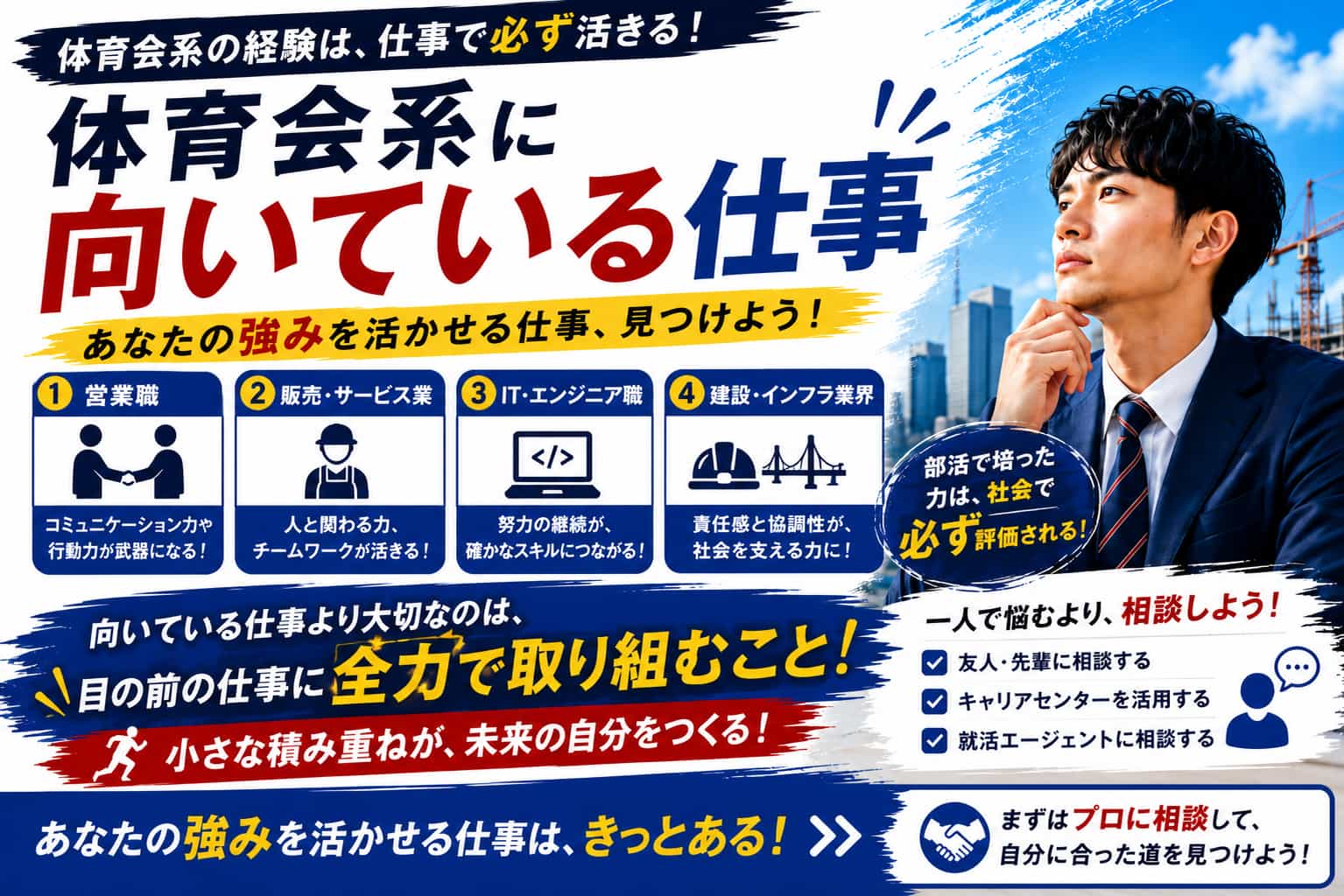 体育会系に向いてる仕事とは?スポーツ経験を活かす適職の見つけ方